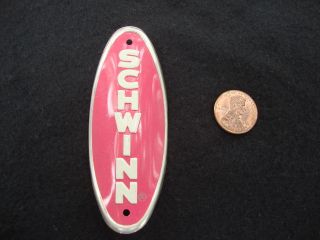 Old Aluminum Bicycle Name Plate Badge Schwinn Pink Enamel