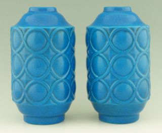 pair of turquoise Art Deco ceramic vases by Boch Freres Keramis 