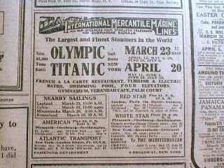 1912 New York Post newspaper w original TITANIC SAILING AD White Star 