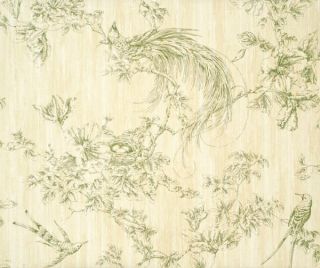 Designer Tropical Floral and Bird Toile Wallpaper