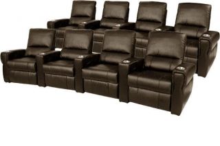   Home Theater Seating 7 Leather Seats Power Recliner Brown Chairs