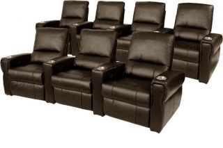   Home Theater Seating 7 Leather Seats Power Recliner Brown Chairs