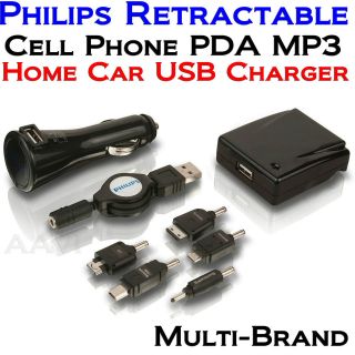 Philips Retractable USB AC/DC  PDA GPS Cell Phone Home Car Charger 