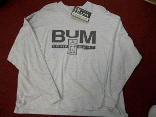 BUM EQUIPMENT LONG SLEEVE GRAY JERSEY SHIRT DEADSTOCK ATHLETIC GYM 