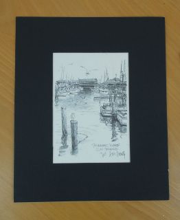   1997 San Francisco Fishermans Wharf Boats Matted Pencil Art Drawing