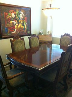 9pc Ashley Furniture Dining room Set Mahogany Tapestry Wood Inlay 