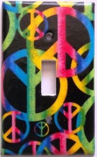 Peace Sign Hot Pink Purple Yellow Light Switch Outlet Plate Bedroom 