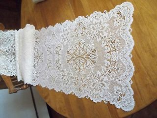 HERITAGE LACE IVORY/CREAM 14.5 X 54 RUNNER SCALLOPED EDGES FLOWERS 