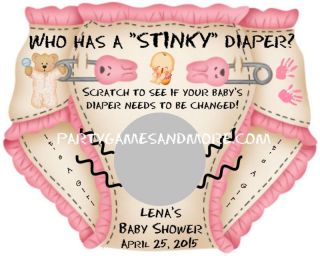   PERSONALIZED BABY SHOWER PARTY FAVOR SCRATCH OFF DIAPER GAME CARDS