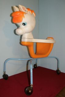 OLD VINTAGE 1950 60 BABY WALKER HORSE PLASTIC METAL RARE COLLECTION 