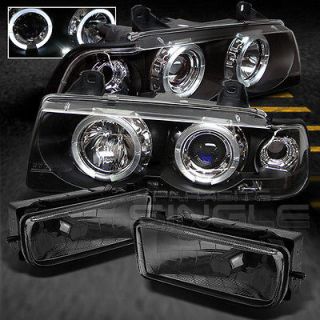   E36 3 SERIES 2DR BLACK HALO PROJECTOR LED HEADLIGHTS+SMOKE FOG w/BULBS