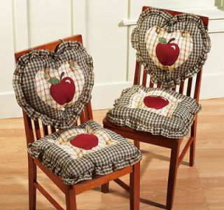   COUNTRY PLAID APPLE CHAIR CUSHIONS SEAT BACK CUSHION KITCHEN FRUIT