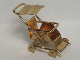 DOLLHOUSE BABY STROLLER CARRIAGE MINIATURE ORNAMENT GOLDTONE
