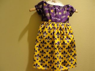 Go Tigers Purple and Gold Girls Peasant Dress  6mths   6 yrs with 