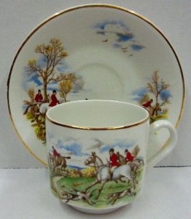 ARKLOW TALLY HO HUNTING SCENE CUP SAUCER SET /S NICE
