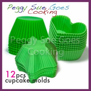 12 Silicone Cupcake Baking Cup Muffin Mold Liner Green