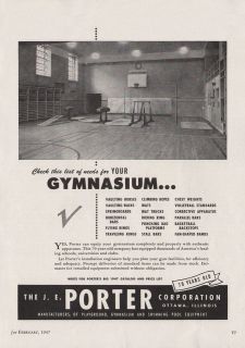 Vintage 1947 J.E. PORTER Gymnastic Equipment Print Ad   Ottawa, IL