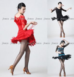   tango chacha ballroom dance dress top + skirt tassel dance costume