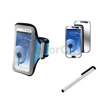 Blue GYM Armband Case+Mirror Guard+Silver Stylus For Samsung Galaxy S 