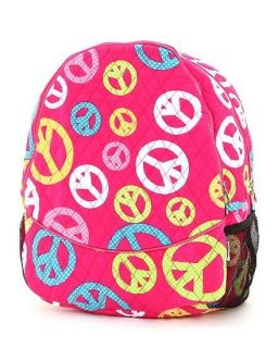 Hot Pink Peace Sign Polka Dots Large Quilted Backpack for School