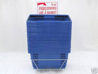 SET OF 12 PLASTIC HANDLE SHOPPING BASKET + STAND & SIGN