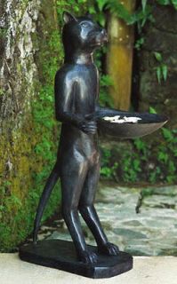 CAT BUTLER BIRD BATH ~ Bali Bronze Art Sculpture Statue~ 3 ft