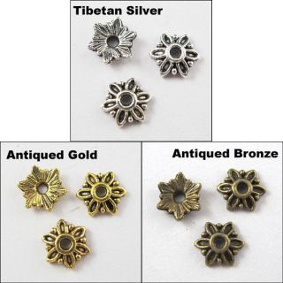  Tibetan Silver,Gold,Br​onze Tone Tiny Flower End Bead Caps 8mm P813