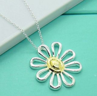 Hot Gift Solid Silver Charm Vintage Sun Flower Pendant Chain Necklace 