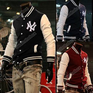 Mens Designed Trendy NY Baseball Uniform Slim Fit Coat Outerwear 