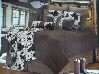 Western Rustic Lodge Bedroom Decor Brown Cowhide Fur Comforter Bedding 