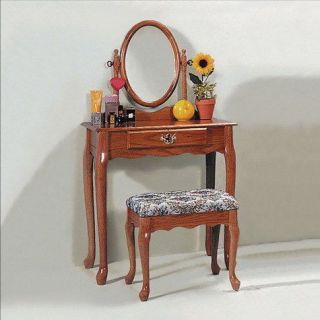 Vanity Set Bathroom Makeup Table with Stool in Oak and Dark Cherry 