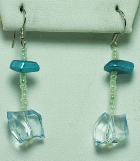 Artisan Dangling Glass & Ice Cube Bead Earrings