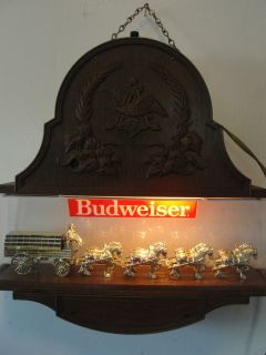 Budweiser illuminated sign, World Champion Clydesdale Team, clock, old
