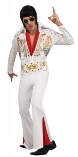   Mens Deluxe Elvis Presley White Bejeweled Jumpsuit Halloween Costume