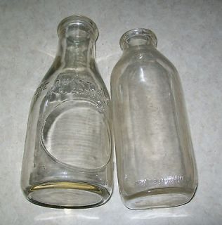 Set of 2 Antique   Vintage Clear glass one quart Milk Bottles