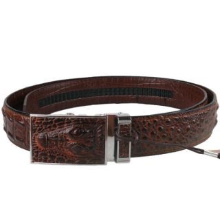 Brown Genuine Leather Belt Alligator Design Crocodile Head Buckle E01 