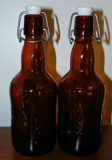 Set of 2 Vintage Grolsch Lager Beer Bottles   Amber Glass, Porcelain 
