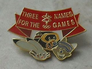 OLYMPIC GAMES PIN Salt Lake 2002 Mascots Olympics Red Banner Lapel Hat 