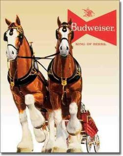 Budweiser Beer Sign Bud Clydesdale Team Horses Tin