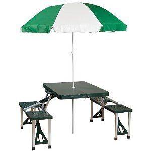   Portable Folding Camping Picnic Table w/ Umbrella Combo Pack Green