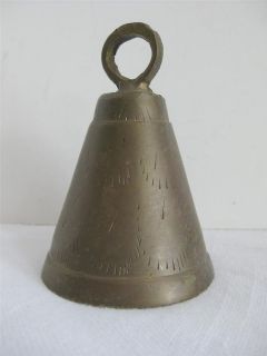 Etched Brass Bell India 3 inch Natural Patina