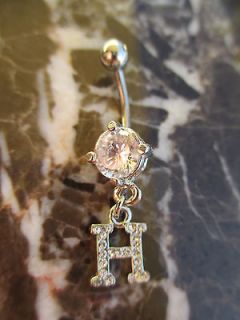   Beautiful Initial H Dangle with Clear CZ Navel Belly Ring Name