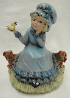 Vintage Ceramic Girl Figurine in Blue w Bird Byron Mold