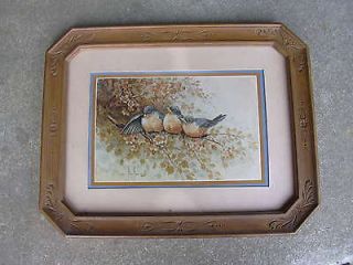 Vintage Home Interior Picture 3 Blue Birds on a Branch Under Glass