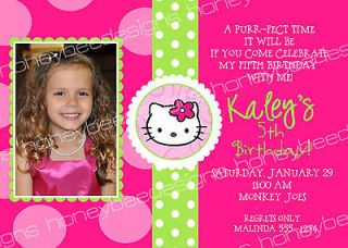 Pink Polka Dot Hello Kitty Birthday Party Invitations Personalized 