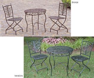 Iron Bistro 3 piece Table and Folding Chair Set