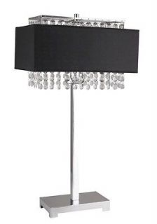 FREE SHIP**27 FAUX CRYSTAL CHROME + BLACK CHANDELIER TABLE LAMP