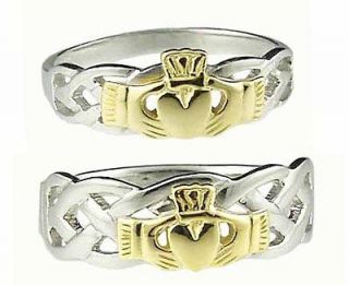   Gold Sterling Silver Celtic Claddagh Band Wedding Ring Set sz 10 r