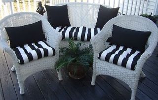 WICKER OUTDOOR CUSHIONS BLACK & WHITE STRIPE CUSHIONS & SOLID PILLOWS 