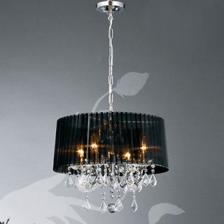 New Glass Crystal 4*40w Lamps Chandelier Fabric Shade Black/White/Or 